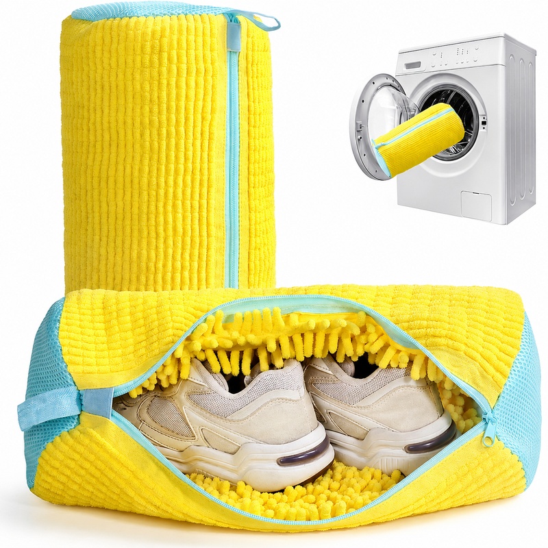Sneaker Care - 円筒形靴洗いバッグ、型崩れ防止スニーカープロテクター、ポリエステルコットン製洗濯機用靴ケア洗濯バッグ