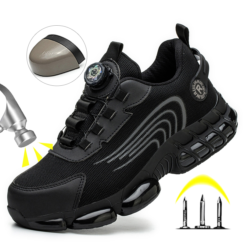 Sneaker Care - 鋼製つま先保護安全靴男性用回転ボタン作業安全靴男性用アンチスマッシュアンチパンクチャー作業靴スニーカー